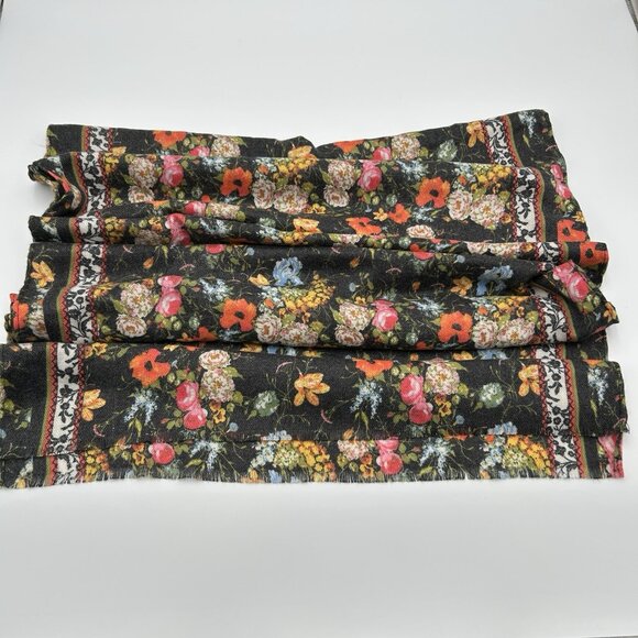 Collection Nineteen Floral Scarf Charcoal Gray Soft Wrap Shawl 22x70 Fringe - Picture 6 of 9